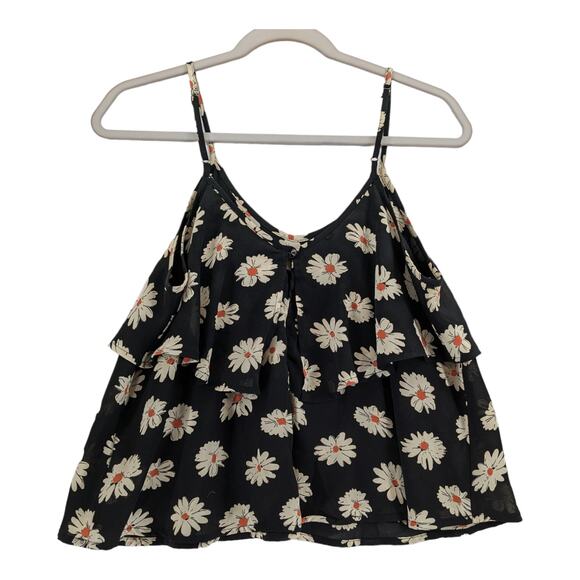 ASTR Floral Tiered Crop Top Large Sleeveless Daisy Flowy Layered Overlay Ruffle - Picture 3 of 12